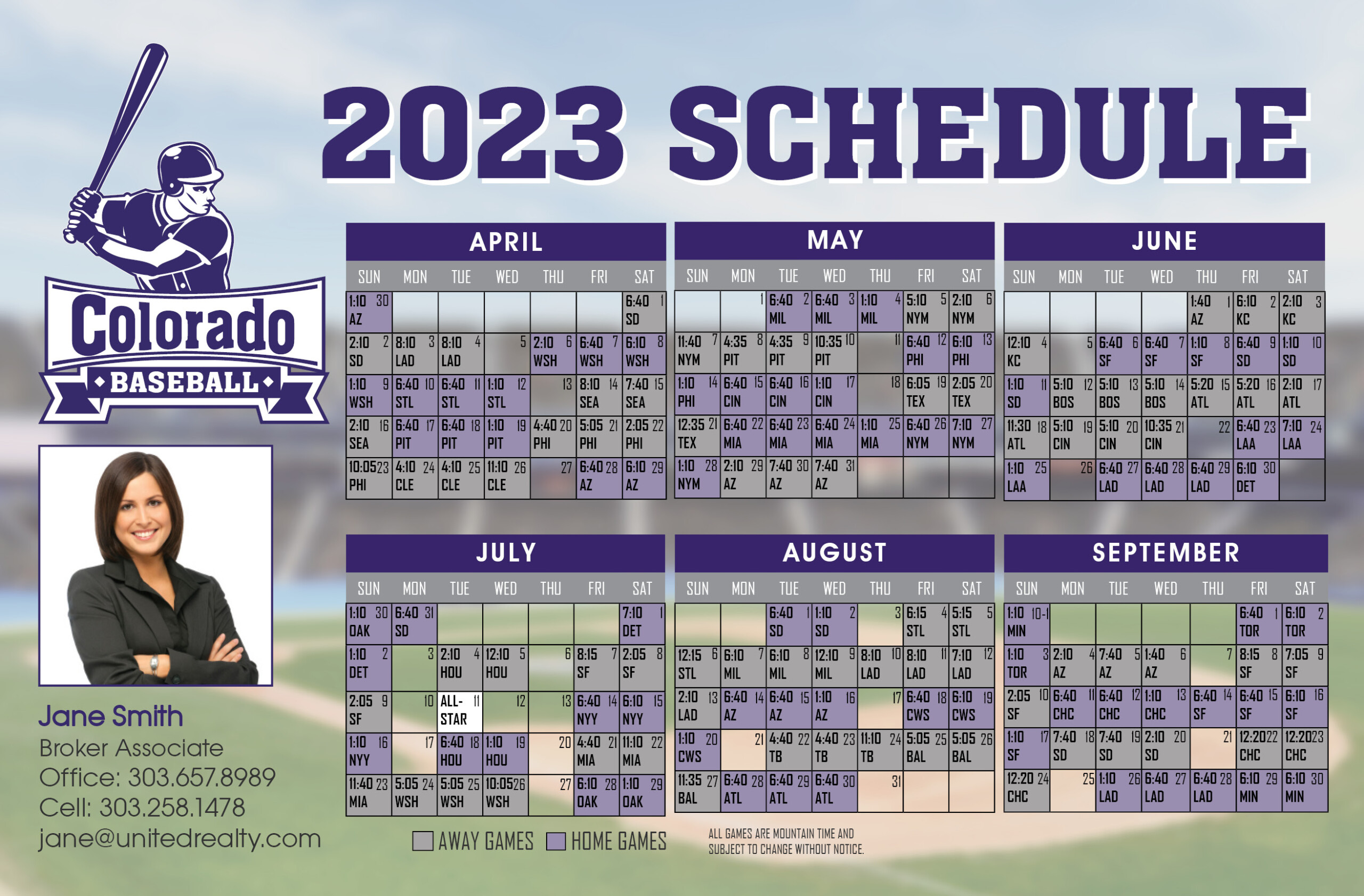 Colorado Baseball Schedule Postcards