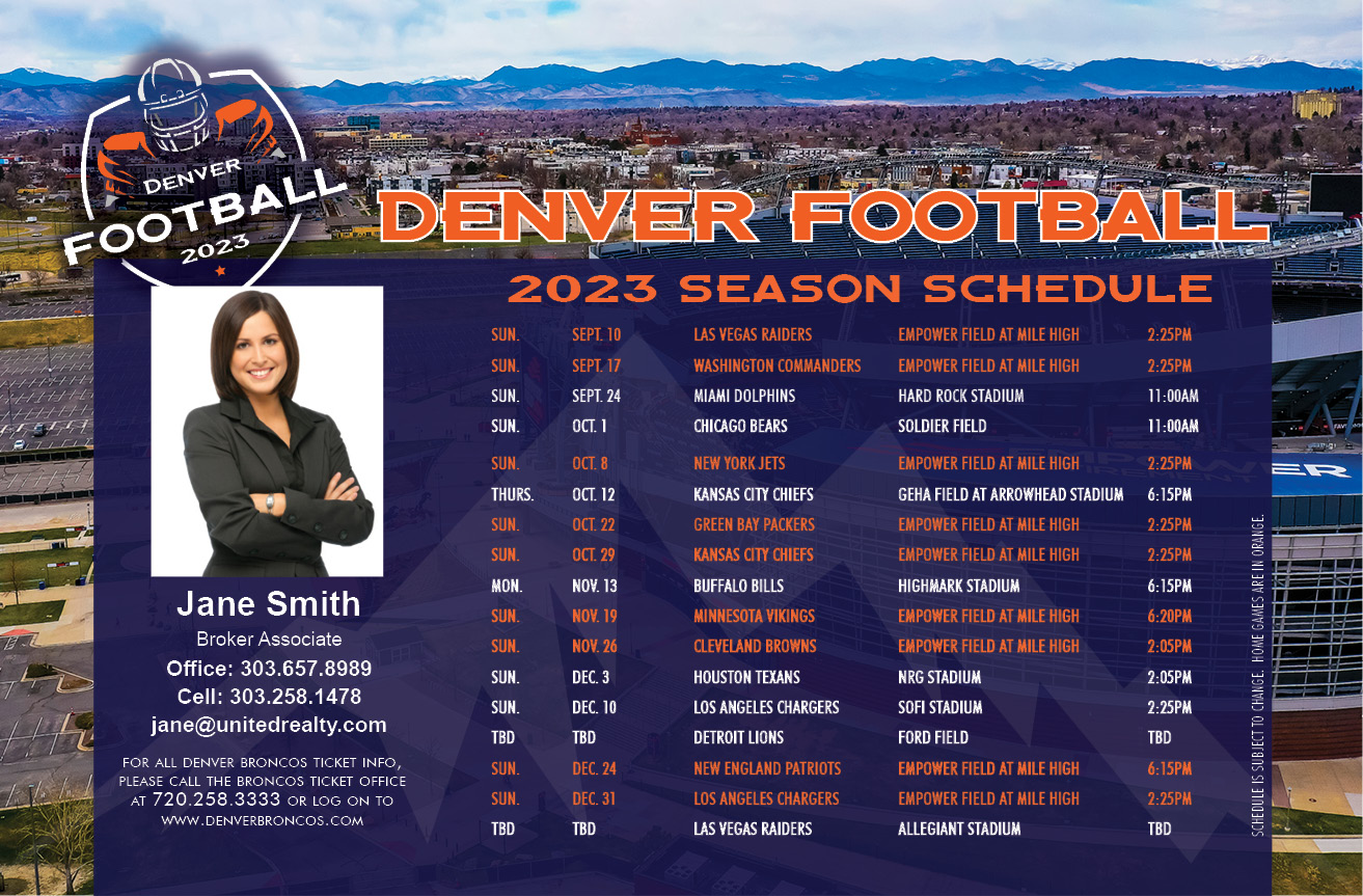 Denver Football Schedule Postcard - Maximum Xposure Marketing Solutions