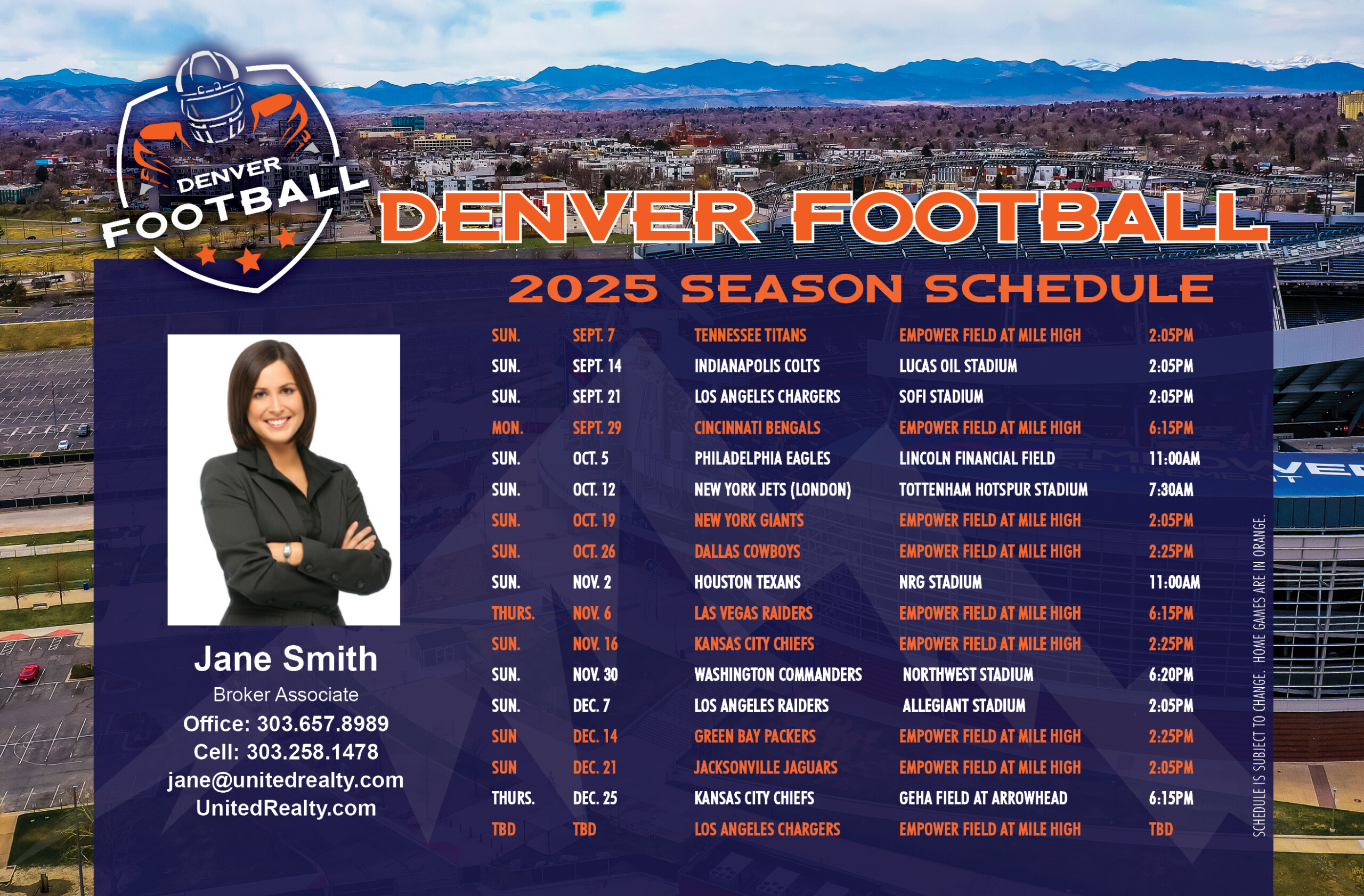 Denver Football Schedule Postcards
